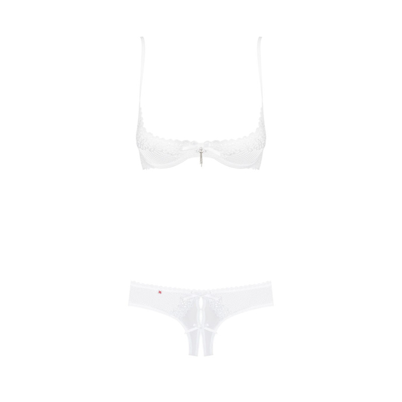 Еротичний комплект з бюстгальтером-получашкою Obsessive Alabastra трусики з доступом, білий L/XL Еротичний комплект з бюстгальтером-получашкою Obsessive Alabastra трусики з доступом, білий L/XL