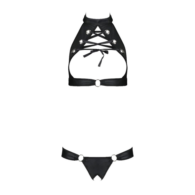 Комплект из экокожи Passion Malwia Set with Open Bra 4XL/5XL black, топ и трусики с люверсами Комплект из экокожи Passion Malwia Set with Open Bra 4XL/5XL black, топ и трусики с люверсами