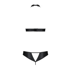 Комплект из экокожи Passion Malwia Set with Open Bra 4XL/5XL black, топ и трусики с люверсами