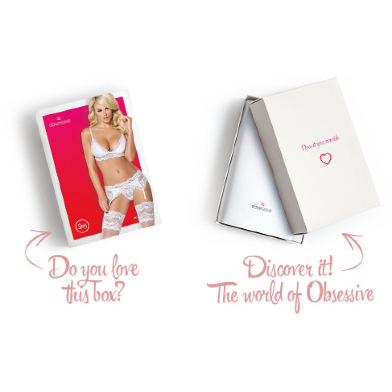 Мереживний комплект білизни Obsessive 810-SEG-1 бюстгальтер, стрінги, пояс для панчіх White S/M Мереживний комплект білизни Obsessive 810-SEG-1 бюстгальтер, стрінги, пояс для панчіх White S/M