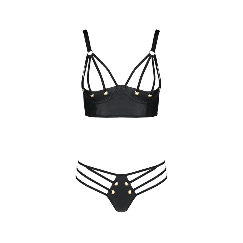 Комплект из экокожи с люверсами и ремешками Passion Malwia Bikini black L/XL