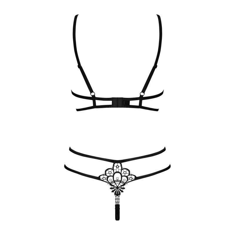 Еротичний комплект зі стреп Obsessive Badossa 2-pcs set з доступом, бюстгальтер, стрінги, чорний S/M Еротичний комплект зі стреп Obsessive Badossa 2-pcs set з доступом, бюстгальтер, стрінги, чорний S/M