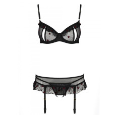 Сексуальний комплект з поясом для панчіх Passion LOVELIA SET black XXL/XXXL