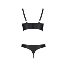 Комплект з екошкіри з люверсами та ремінцями Passion Malwia Bikini black S/M
