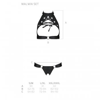 Комплект из экокожи Passion Malwia Set with Open Bra black L/XL