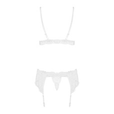 Мереживний комплект білизни Obsessive 810-SEG-1 бюстгальтер, стрінги, пояс для панчіх White L/XL