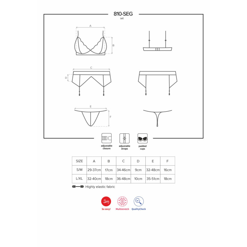 Мереживний комплект білизни Obsessive 810-SEG-1 бюстгальтер, стрінги, пояс для панчіх White L/XL Мереживний комплект білизни Obsessive 810-SEG-1 бюстгальтер, стрінги, пояс для панчіх White L/XL