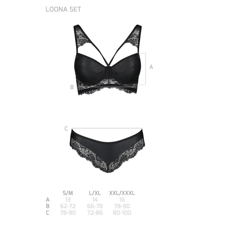 Комплект из эко-кожи и кружева Passion Loona Set black S/M