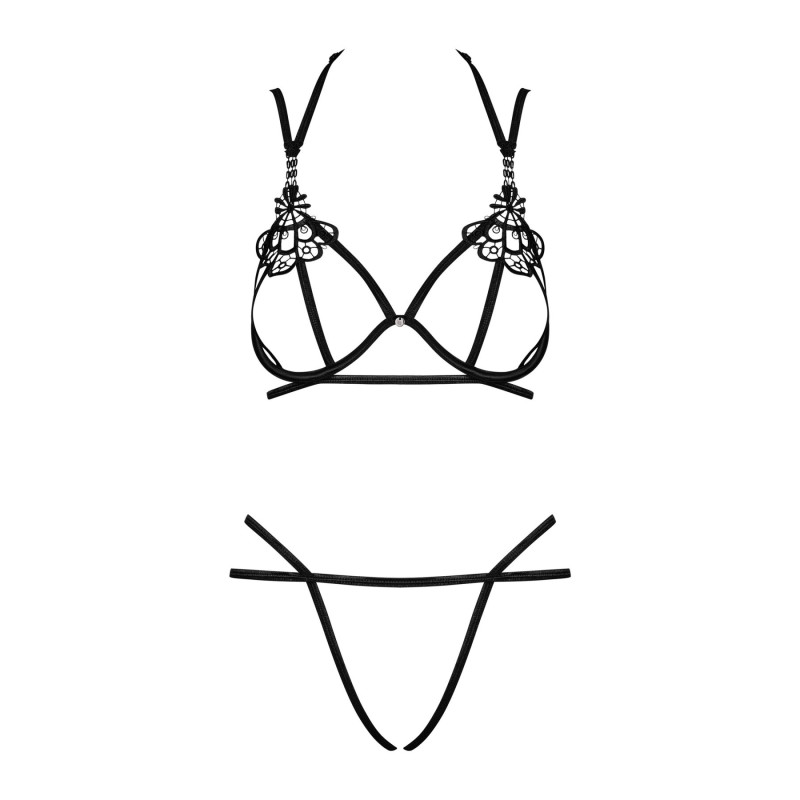 Еротичний комплект зі стреп Obsessive Badossa 2-pcs set з доступом, бюстгальтер, стрінги, чорний S/M Еротичний комплект зі стреп Obsessive Badossa 2-pcs set з доступом, бюстгальтер, стрінги, чорний S/M