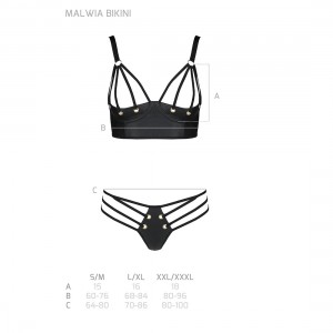 Комплект з екошкіри з люверсами та ремінцями Passion Malwia Bikini black XXL/XXXL