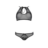 Комплект: бра, трусики с ажурным декором и открытым шагом Passion Ursula Set black L/XL