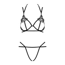 Эротический комплект со стрепом Obsessive Badossa 2-pcs set с доступом, бюстгальтер, стринги, черный L/XL