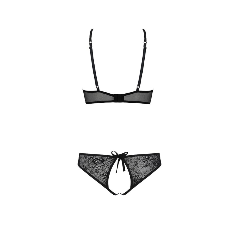 Комплект: бра, трусики с ажурным декором и открытым шагом Passion Ursula Set black L/XL Комплект: бра, трусики с ажурным декором и открытым шагом Passion Ursula Set black L/XL