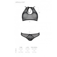 Комплект: бра, трусики с ажурным декором и открытым шагом Passion Ursula Set black S/M