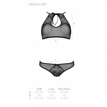 Комплект: бра, трусики з ажурним декором та відкритим кроком Passion Ursula Set black S/M