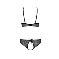 Комплект: бра, трусики с ажурным декором и открытым шагом Passion Ursula Set black S/M