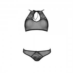 Комплект: бра, трусики з ажурним декором та відкритим кроком Passion Ursula Set black S/M
