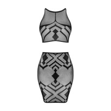 Еротичний напівпрозорий комплект Obsessive K101 top & skirt топ, спідниця чорний S/M/L