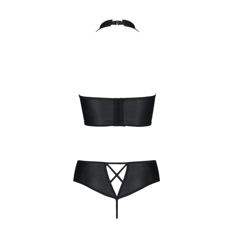 Комплект из эко-кожи Passion Nancy Bikini 4XL/5XL black, бра и трусики с имитацией шнуровки Комплект из эко-кожи Passion Nancy Bikini 4XL/5XL black, бра и трусики с имитацией шнуровки
