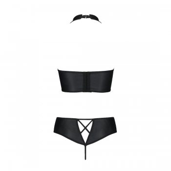 Комплект из эко-кожи Passion Nancy Bikini 6XL/7XL black, бра и трусики с имитацией шнуровки