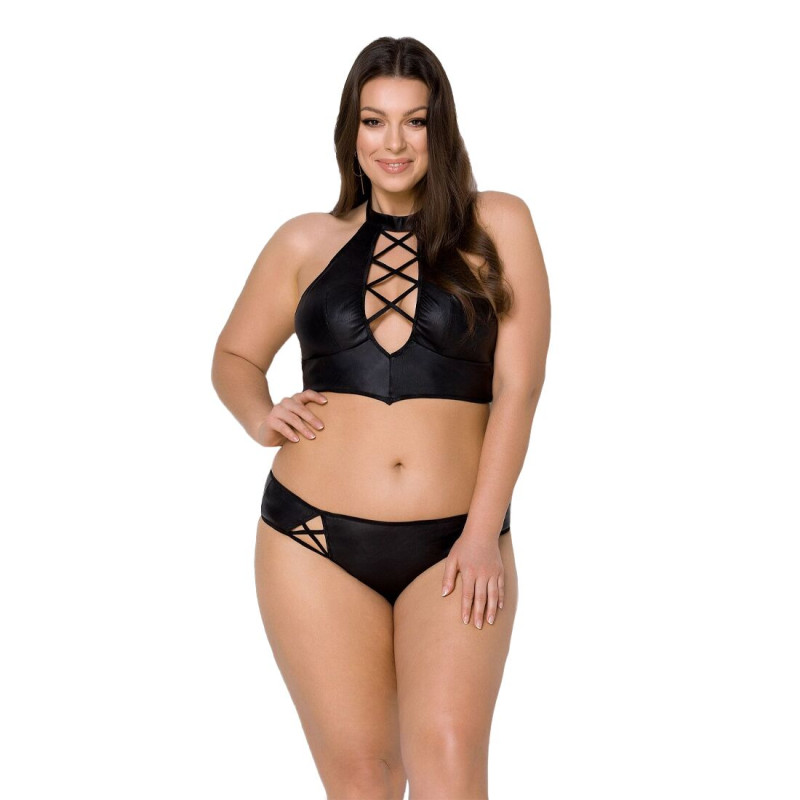 Комплект из эко-кожи Passion Nancy Bikini 6XL/7XL black, бра и трусики с имитацией шнуровки Комплект из эко-кожи Passion Nancy Bikini 6XL/7XL black, бра и трусики с имитацией шнуровки