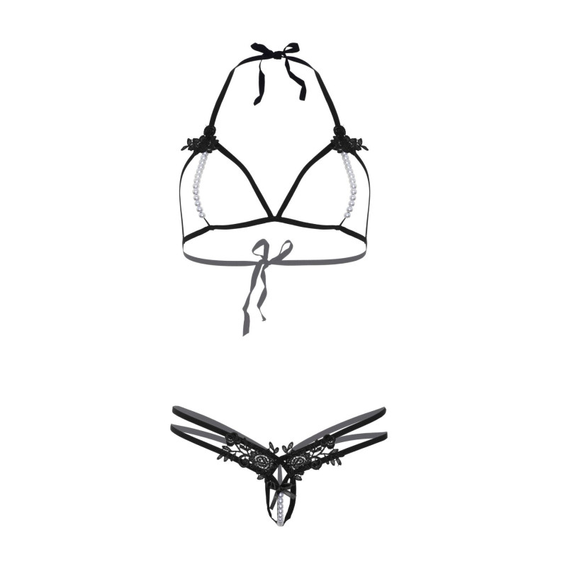 Комплект Leg Avenue Open cup bra and pearl panty Black One size
