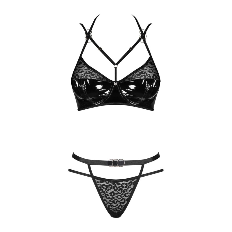 Эротический комплект под латекс со стрепами Obsessive Bagirela 2-pcs set, черный L/XL Эротический комплект под латекс со стрепами Obsessive Bagirela 2-pcs set, черный L/XL