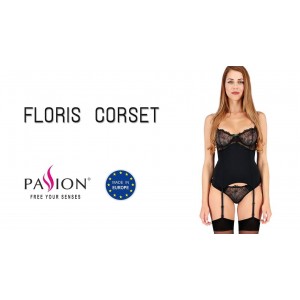 Корсет з пажами Passion FLORIS CORSET black L/XL