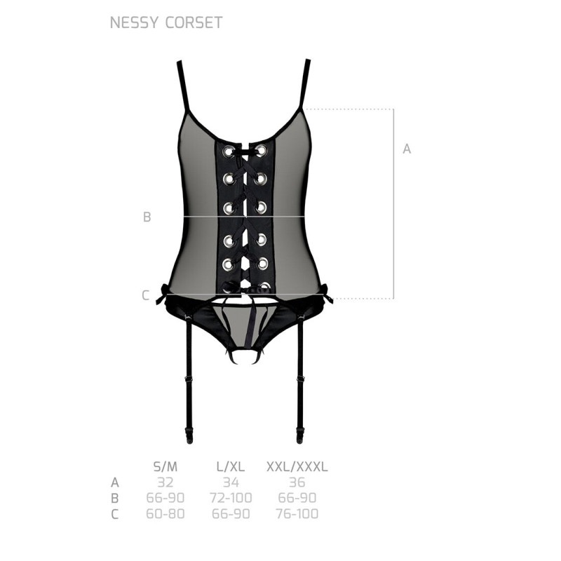 Корсет зі шнурівкою Passion NESSY CORSET black L/XL Корсет зі шнурівкою Passion NESSY CORSET black L/XL