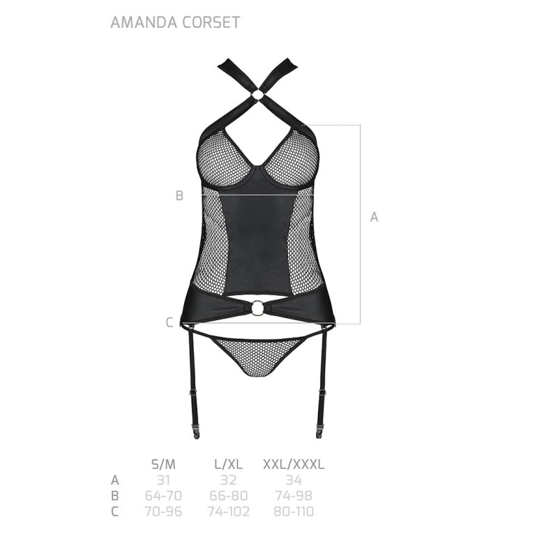Сітчастий комплект корсет з халтером Passion Amanda Corset black S/M Сітчастий комплект корсет з халтером Passion Amanda Corset black S/M
