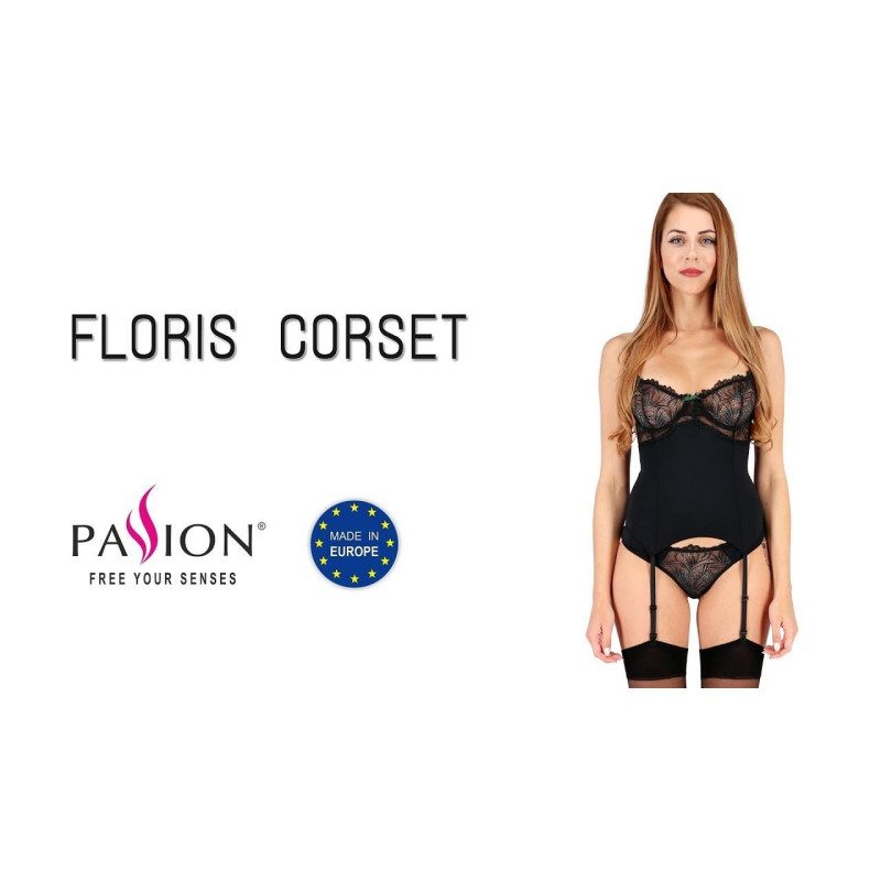 Корсет з пажами Passion FLORIS CORSET black XXL/XXXL