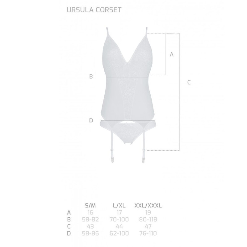 Корсет с пажами, трусики с ажурным декором и открытым шагом Passion Ursula Corset white XXL/XXXL Корсет с пажами, трусики с ажурным декором и открытым шагом Passion Ursula Corset white XXL/XXXL