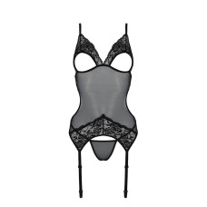 Корсет с подвязками и ажурным лифом Passion Christa Corset black S/M