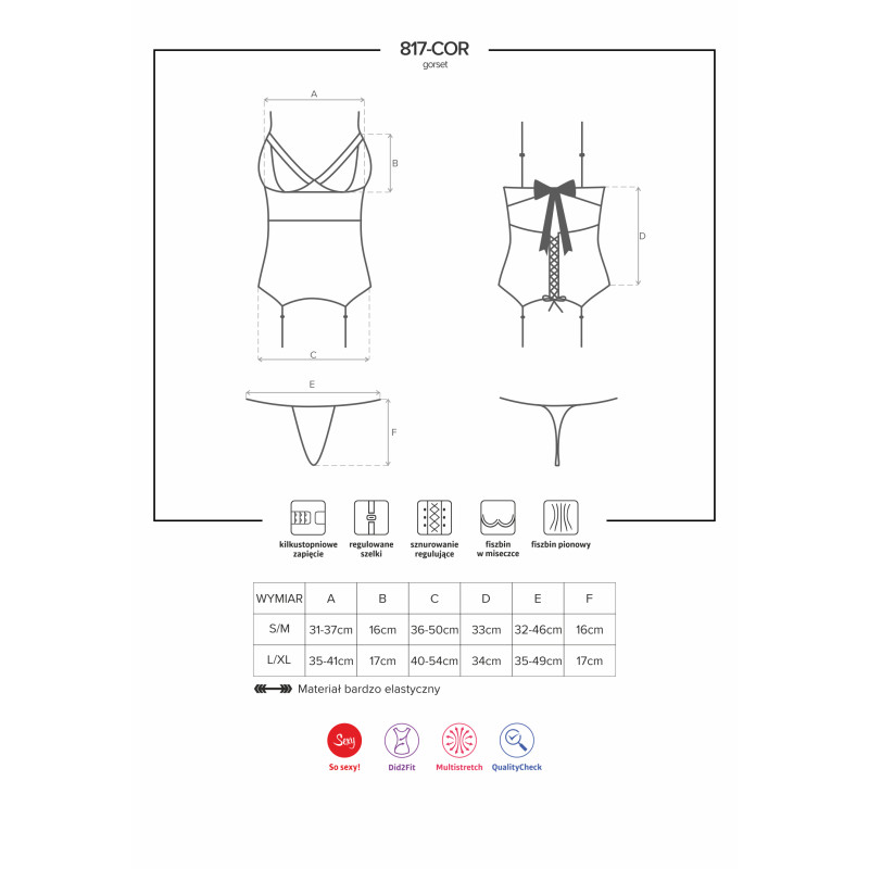 Корсет Obsessive 817-COR-1 Черный L/XL