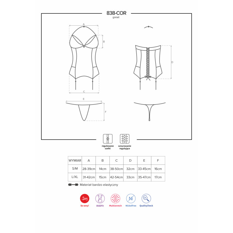 Корсет Obsessive 838-COR-3 Красный S/M