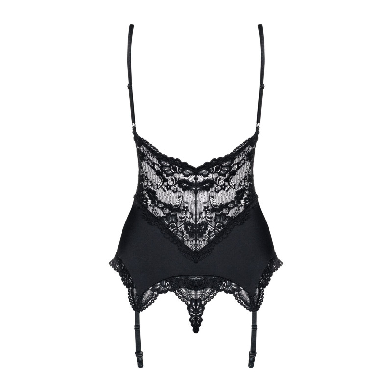 Сатиновий мереживний корсет Obsessive 810-COR-1 babydoll & thong корсет, танга, чорний S/M Сатиновий мереживний корсет Obsessive 810-COR-1 babydoll & thong корсет, танга, чорний S/M