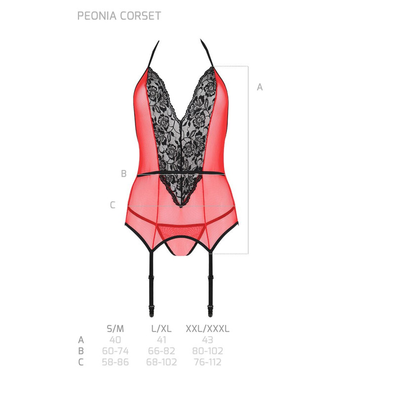 Корсет с пажами для чулок Passion PEONIA CORSET red L/XL Корсет с пажами для чулок Passion PEONIA CORSET red L/XL