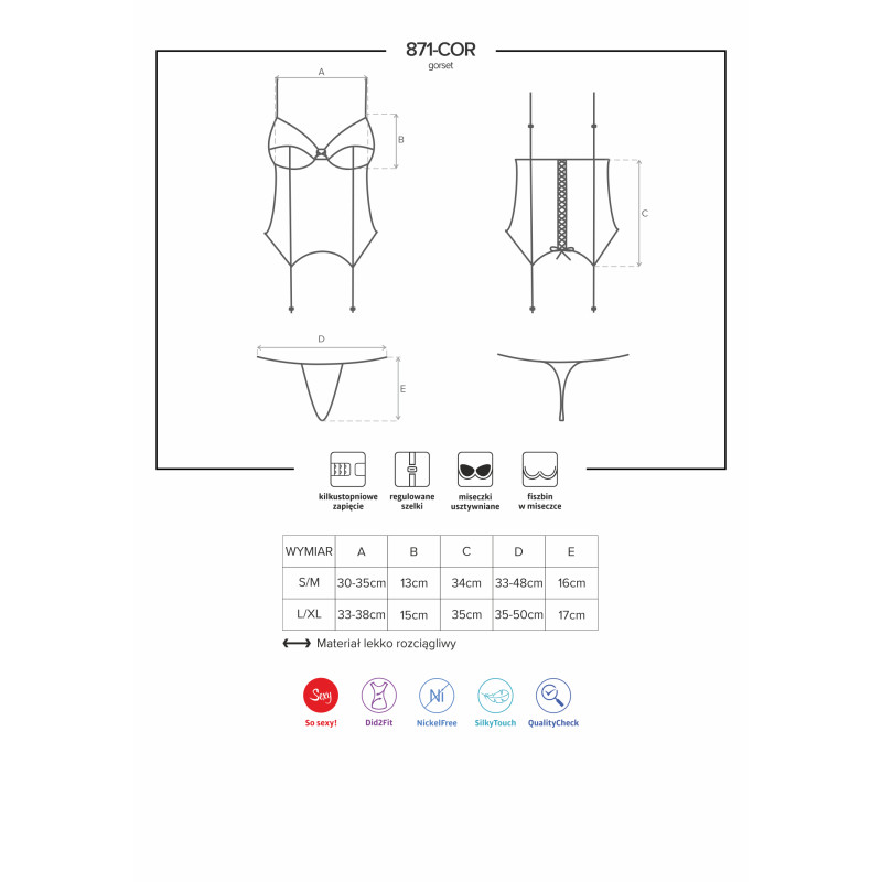 Корсет Obsessive 871-COR-2 Білий S/M
