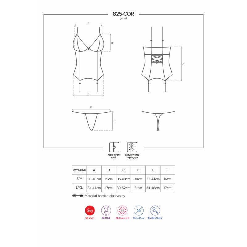 Корсет Obsessive 825-COR-6 Синій S/M