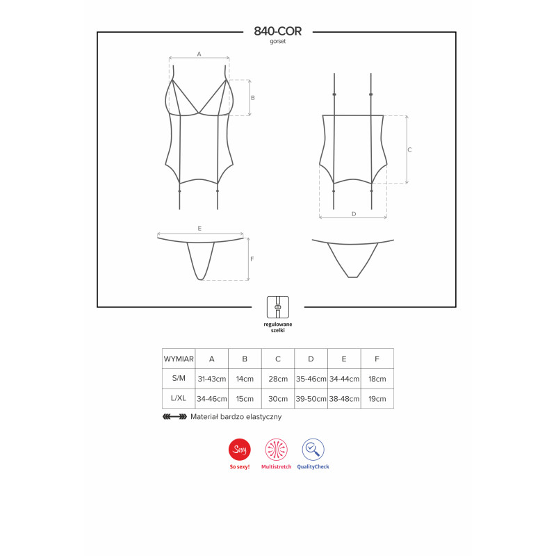 Корсет Obsessive 840-COR-1 Чорний S/M