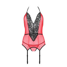 Корсет с пажами для чулок Passion PEONIA CORSET red S/M