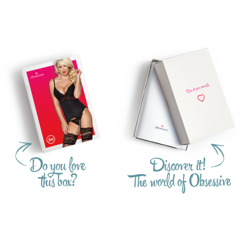 Сатиновий мереживний корсет Obsessive 810-COR-1 babydoll & thong корсет, танга, чорний L/XL Сатиновий мереживний корсет Obsessive 810-COR-1 babydoll & thong корсет, танга, чорний L/XL