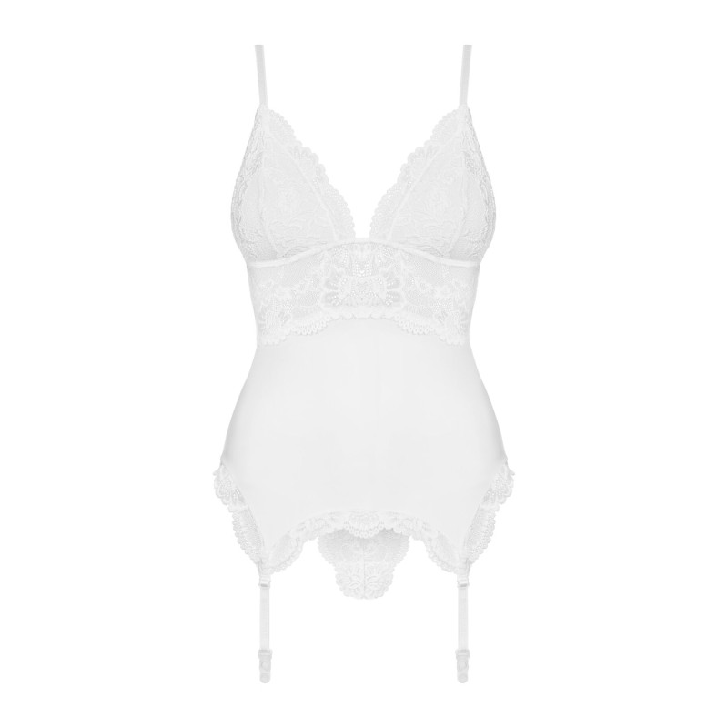 Сатиновий мереживний корсет Obsessive 810-COR-2 babydoll & thong корсет, танга, білий S/M Сатиновий мереживний корсет Obsessive 810-COR-2 babydoll & thong корсет, танга, білий S/M