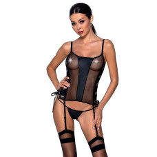 Сетчатый корсет из экокожи Passion Malwia Corset black XXL/XXXL
