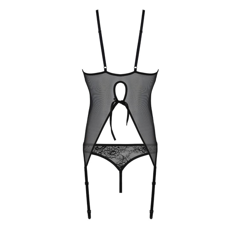 Корсет с пажами, трусики с ажурным декором и открытым шагом Passion Ursula Corset black L/XL Корсет с пажами, трусики с ажурным декором и открытым шагом Passion Ursula Corset black L/XL