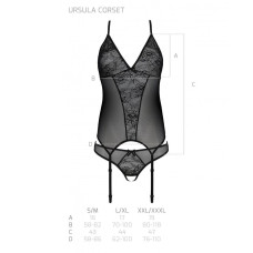 Корсет с пажами, трусики с ажурным декором и открытым шагом Passion Ursula Corset black L/XL