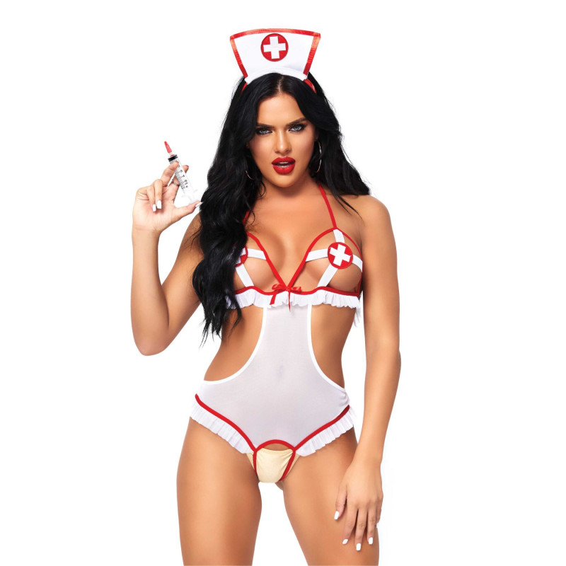 Костюм медсестри Leg Avenue Naughty Nurse one size, боді та шапочка Костюм медсестри Leg Avenue Naughty Nurse one size, боді та шапочка