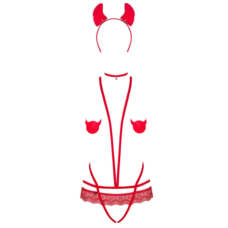 Эротический костюм чёртика со стрепом Obsessive Evilia teddy красный L/XL Эротический костюм чёртика со стрепом Obsessive Evilia teddy красный L/XL