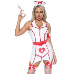 Вініловий костюм медсестри Leg Avenue Vinyl ER Hottie M, сукня, фартух, манжета, головний убір