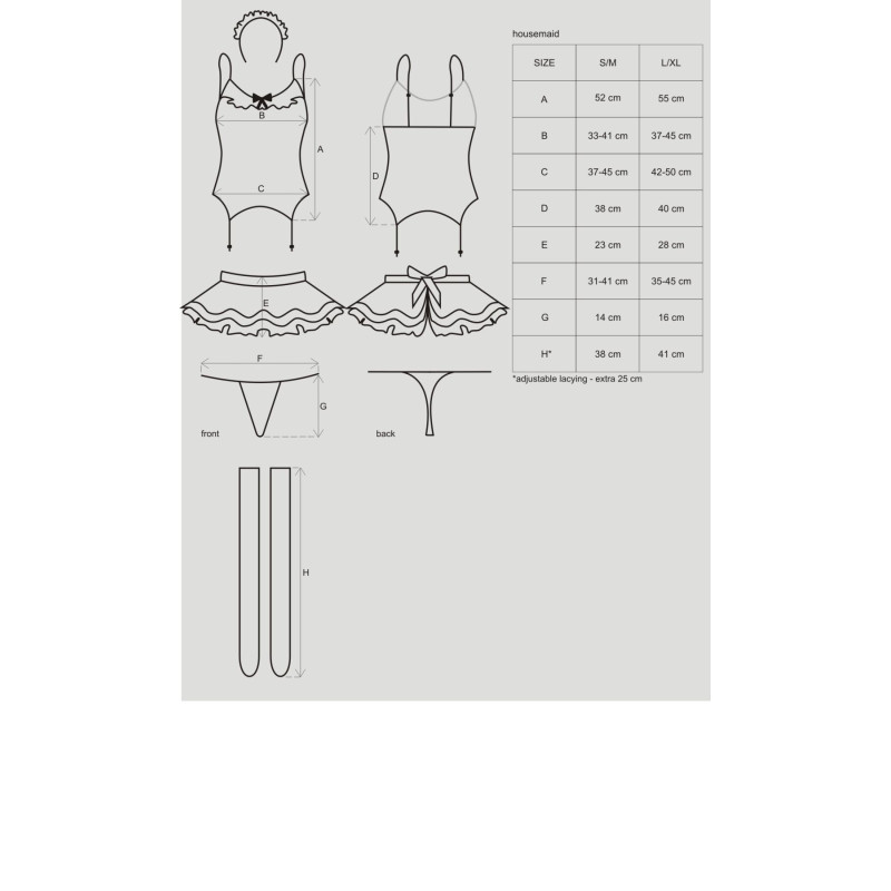 Эротический костюм горничной с юбкой Obsessive Housemaid 5 pcs costume черно-белый L/XL